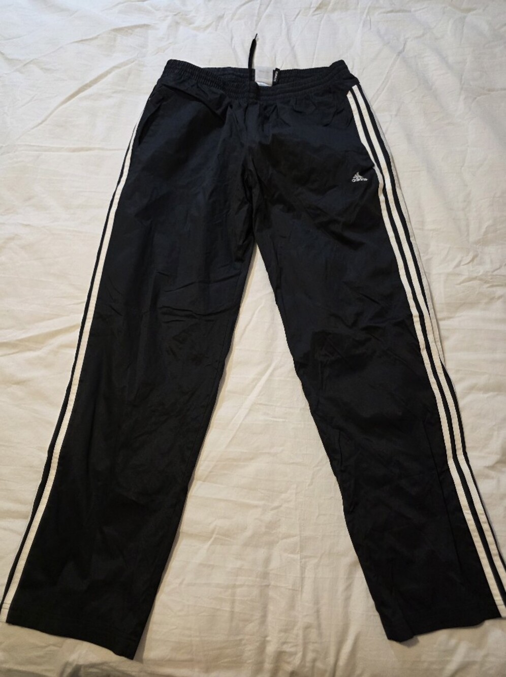 Adidas Men’s Black Track Pants with White Stripes Size Large